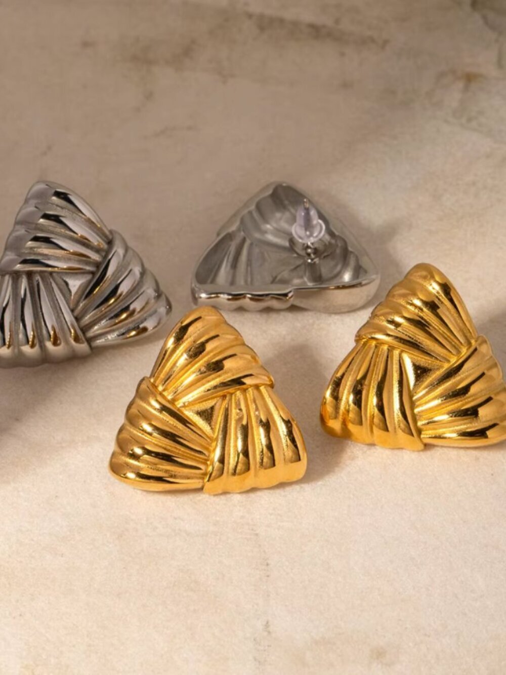 NEW 18k Gold Earrings Statement Earrings Large Bold Triangle Earrings Textured